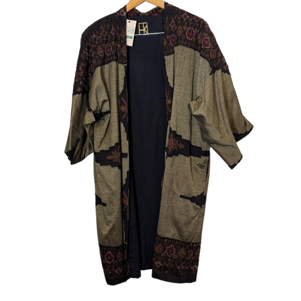 Artisan OOAK Raw Silk Handmade Women's Ikat Kimono Duster Jacket sz O/S